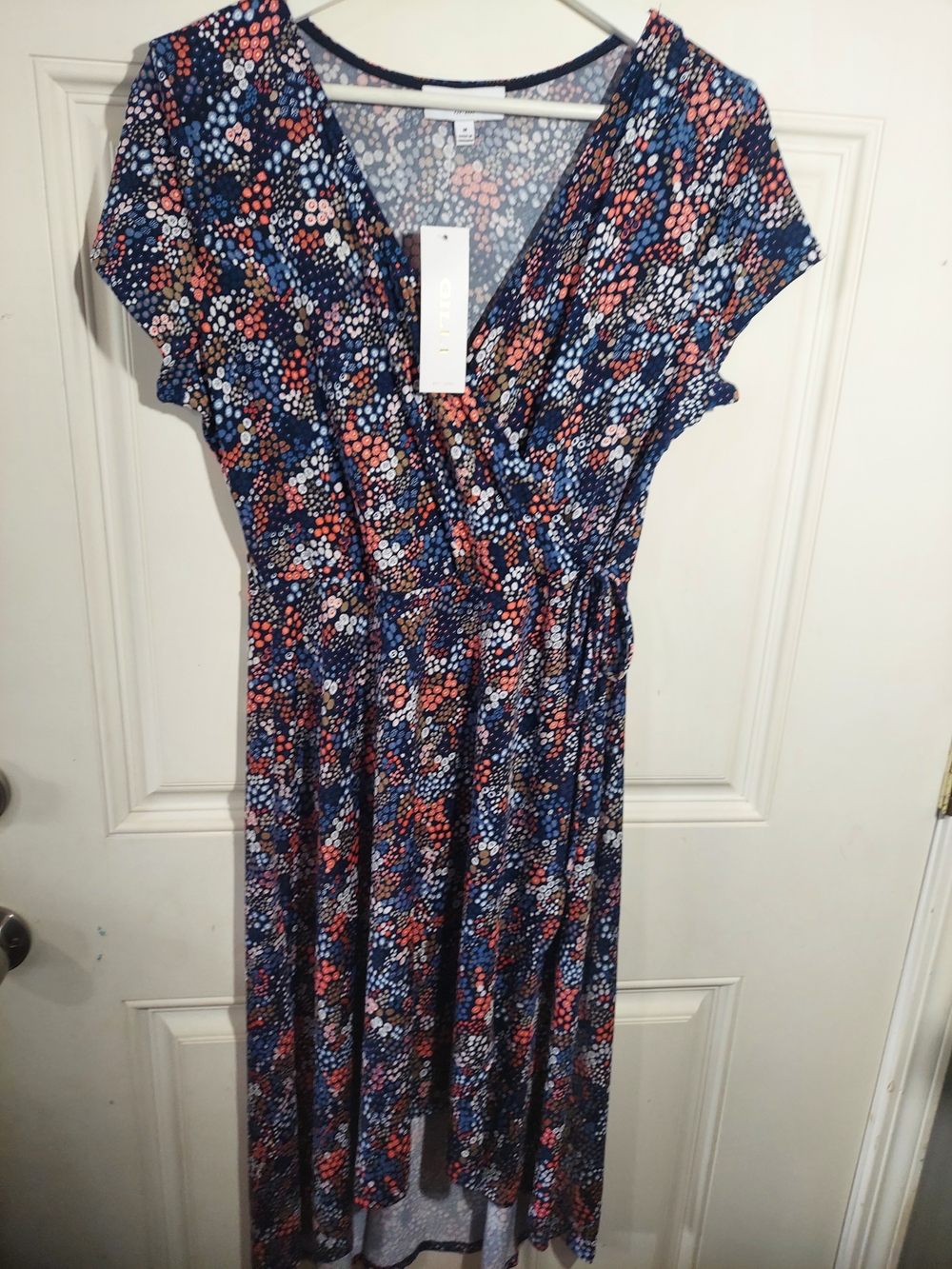 Gilli Navy Floral Dot Wrap Midi Dress
